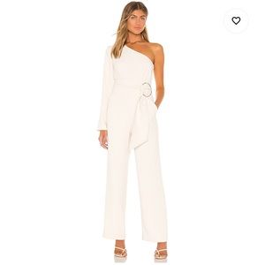 Revolve L’Academie Ivory One Shoulder Jumpsuit